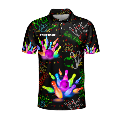 Colorful Neon Custom Name Bowling Polo Shirt For Men, Custom Neon Bowling Team Shirt BZ0472