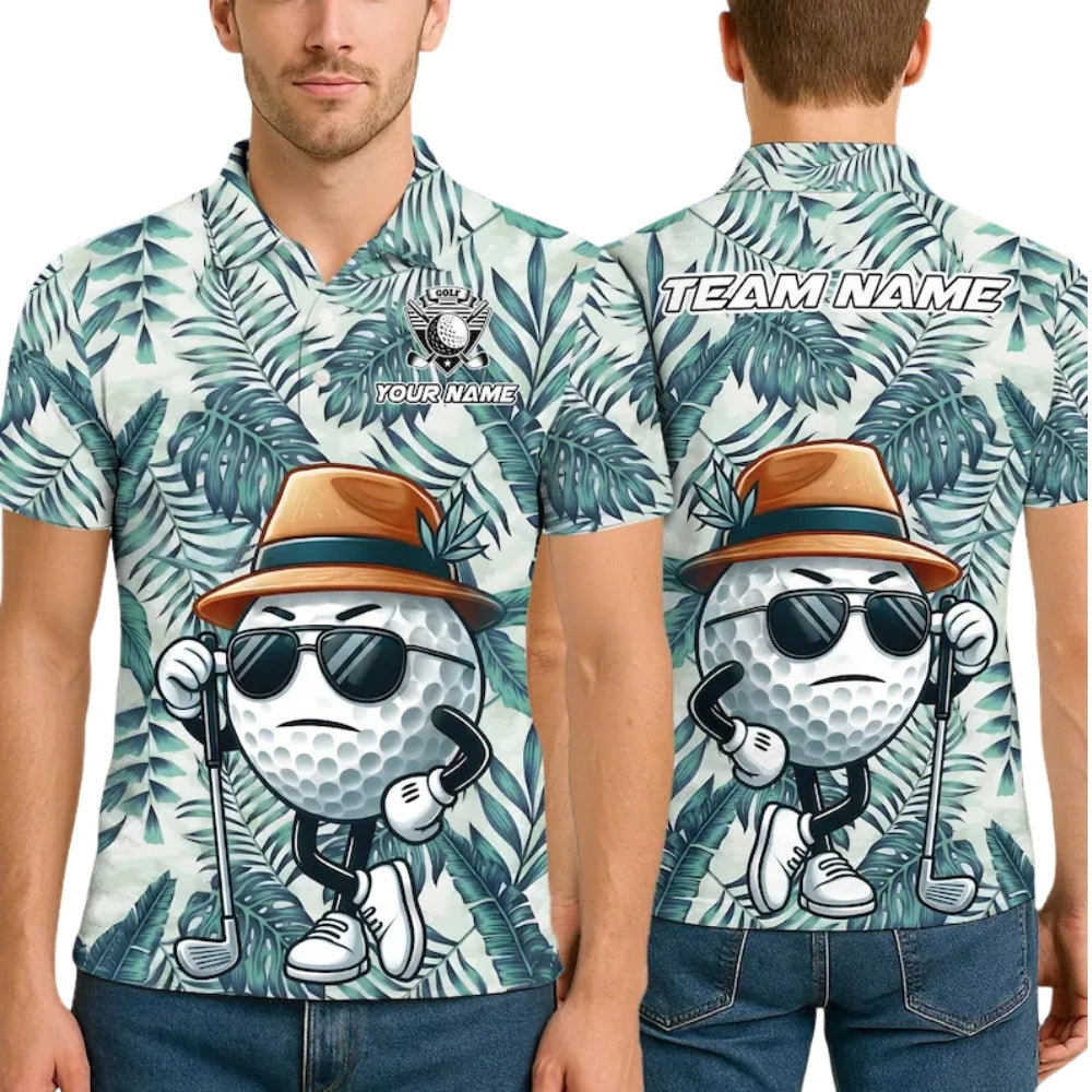 Custom Tropical Funny Ball Golf Men Polo Shirts, Custom Tropical Golf Team Shirts GE0396