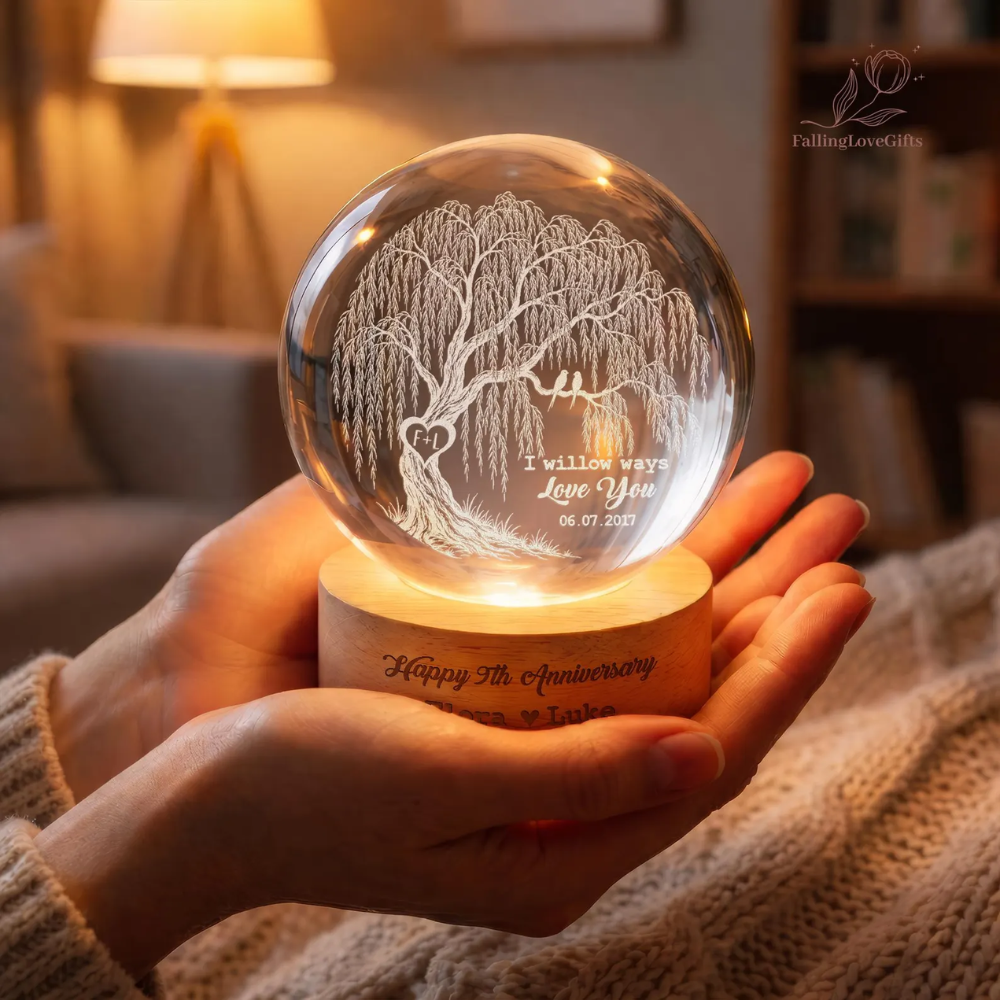 I Willow Ways Love You Custom Tree Crystal Ball Led Night Light, Custom 9th Wedding Anniversary Night Light WD0827