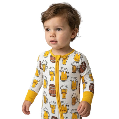 Beer Mug Baby Convertible Zippy Romper Yellow White, Beer Baby Convertible Romper BB0662