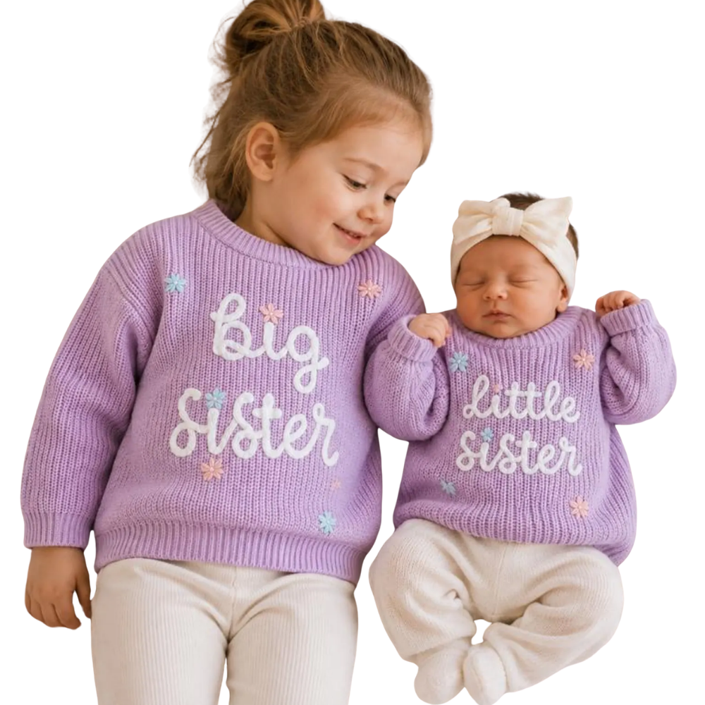Big Sister Little Sister Baby Embroidered Knit Sweater, Sister Sibling Baby Sweatshirt BB0795