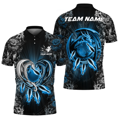 Custom Dragon Flower Bowling Mens Polo Shirt, Custom Team Dragon Bowling Shirts BZ0592