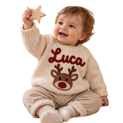 Reindeer Custom Name Baby Embroidered Knit Sweater, Custom Christmas Baby Embroidered Sweatshirt BB0902