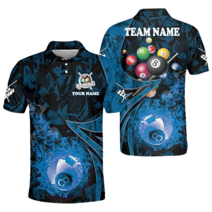 Custom Flame 8 Ball Billiard Polo Shirt For Mens, Custom Flame Billiard Team Shirts BIZ0243