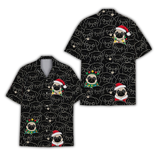 Pug Dog Christmas Hawaiian Shirt For Men And Women, Christmas Dog Lover Hawaiian Shirt HE0939