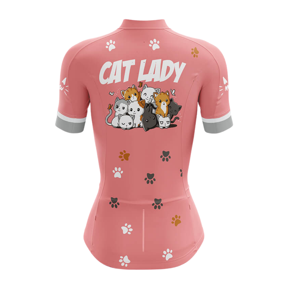 Cat Lady Pink Cycling Short Sleeve Jersey, Cat Lovers Cycling Jersey for Women CG0864