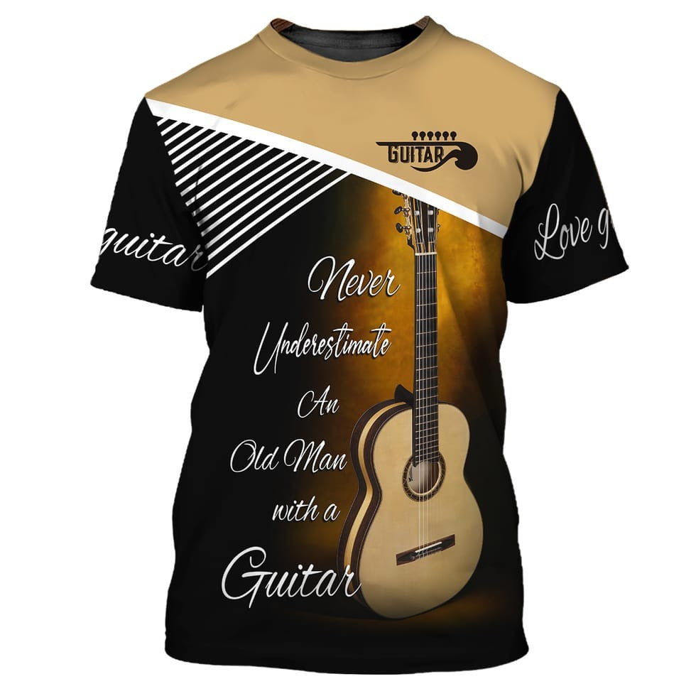 Old Man With Guitar 3D Shirt, Love Guitar T Shirt, Men's Guitarist Shirt TO0807
