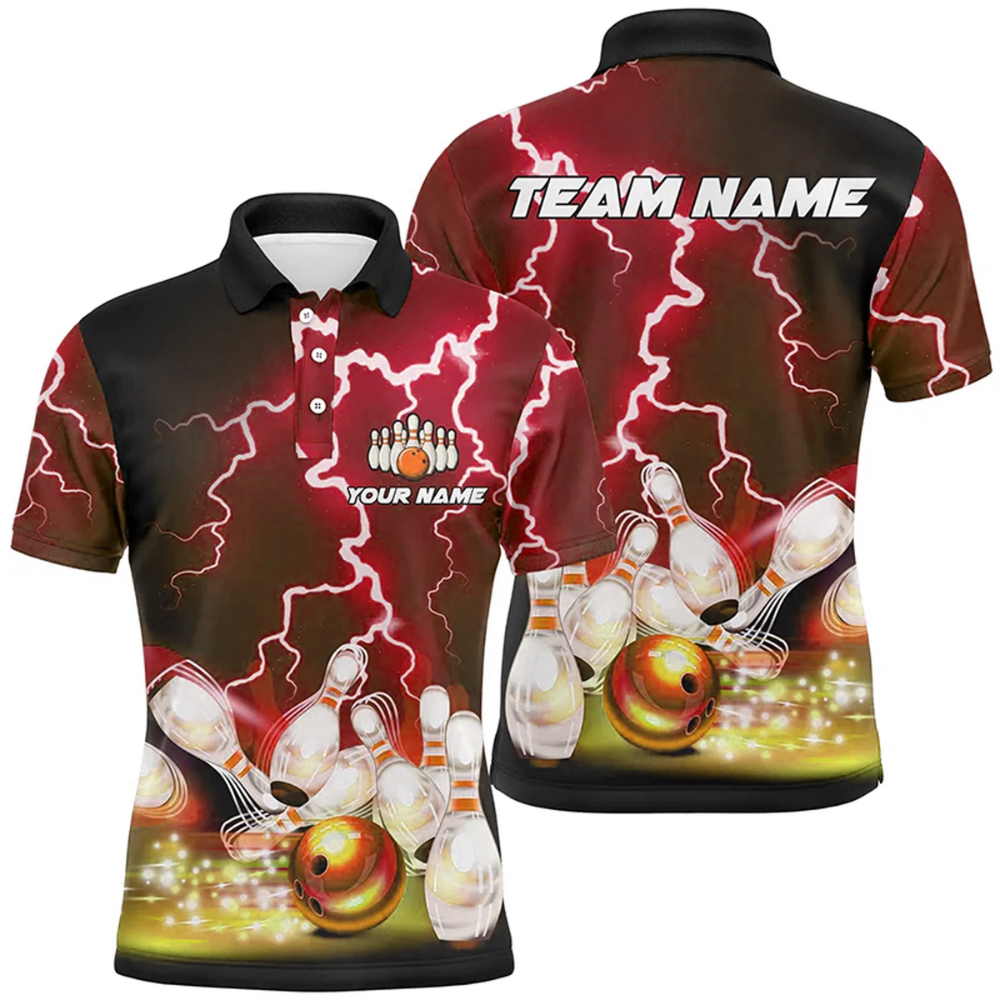 Custom Thunder Blue Purple Bowling Polo Shirt Men, Custom Team Thunder Bowling Shirt BZ0830