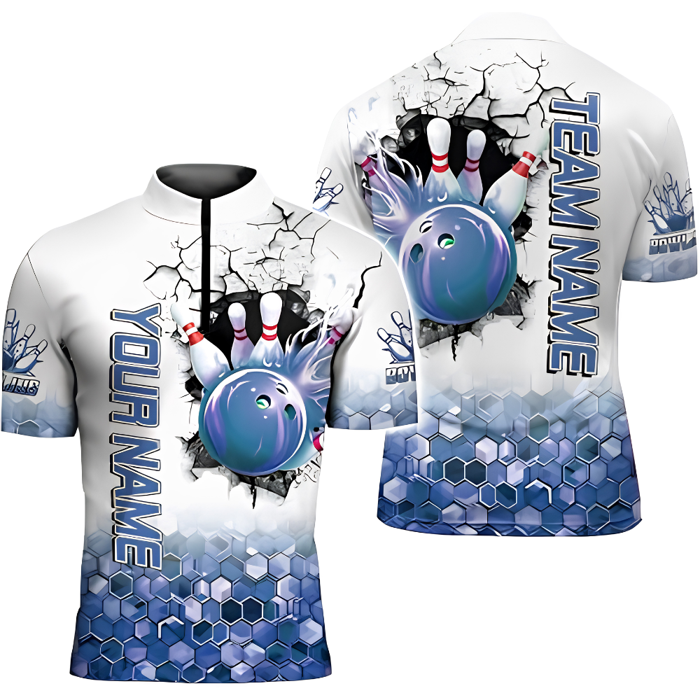Purple And White Custom Team Bowling Jersey For Men, Custom Bowling Shirt BZ0847