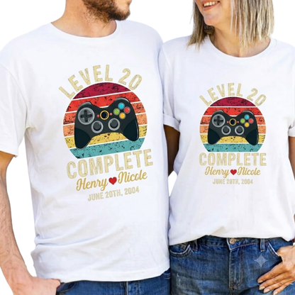 Custom Level 20 Complete Anniversary Matching Shirt For His And Her, Personalized Retro Game Anniversary Couple Shirts ET1060