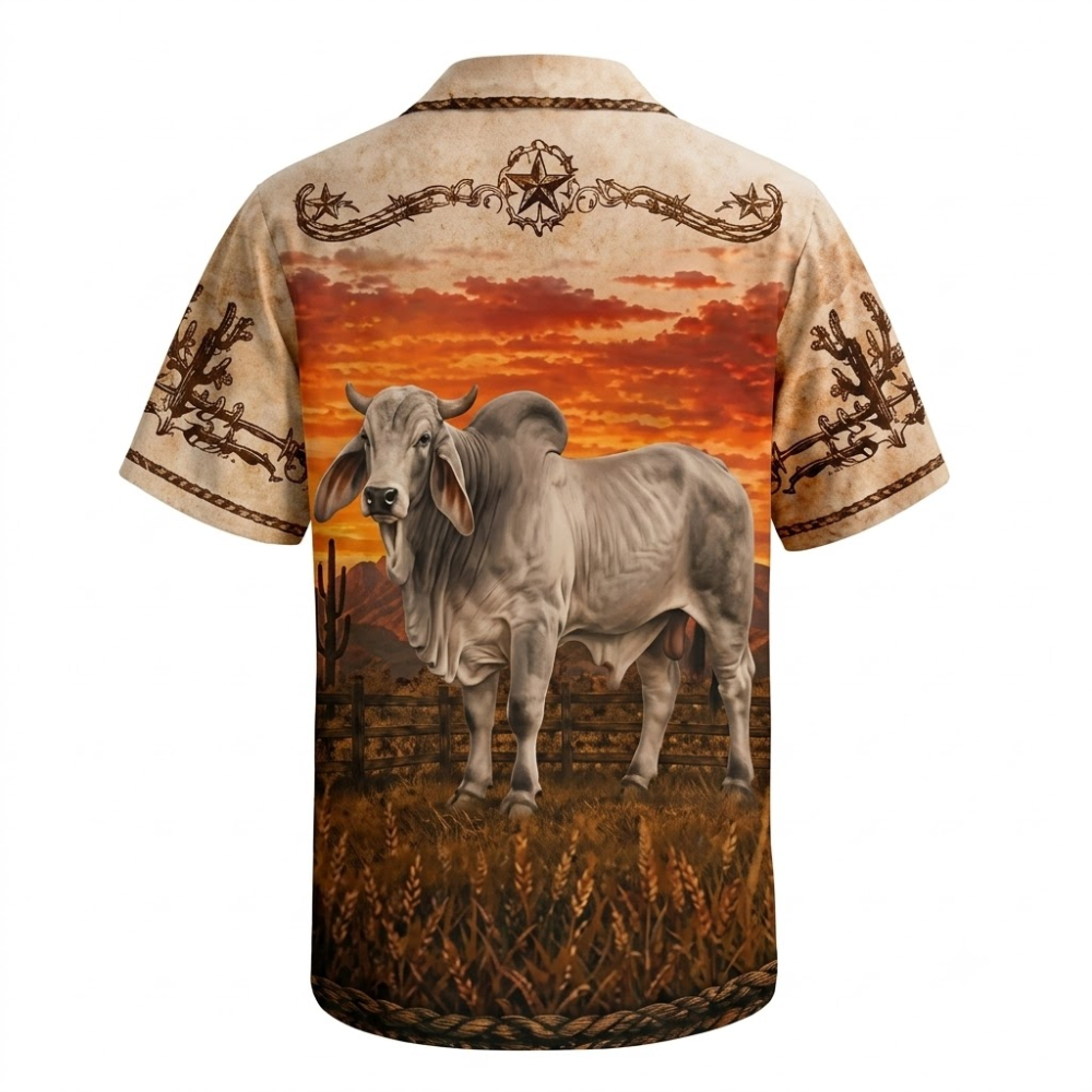 Vintage Brahman Cow Hawaiian Shirt For Men, Brahman Cattle Cow Hawaiian Shirt HE0695