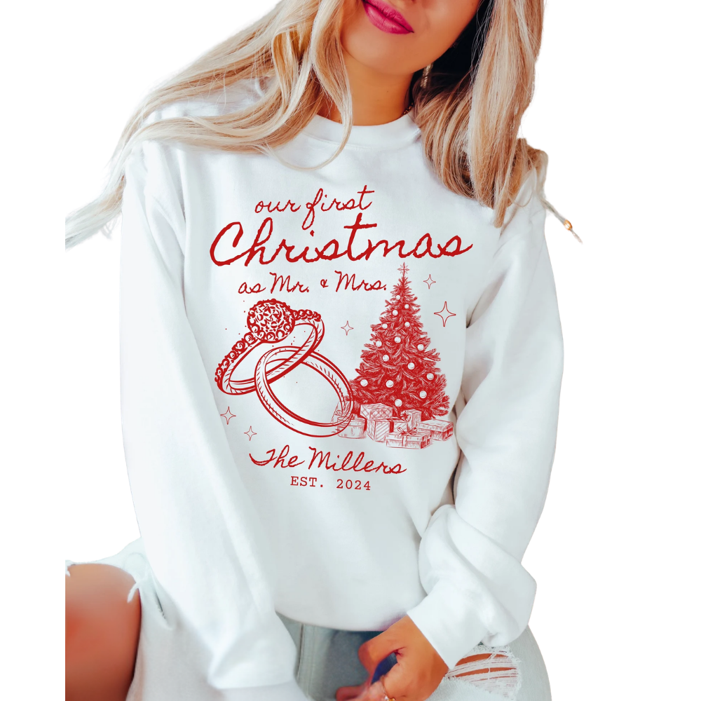 Our First Christmas Matching His And Her Sweatshirt, Personalized Christmas Matching Couple Sweatshirts ET1277