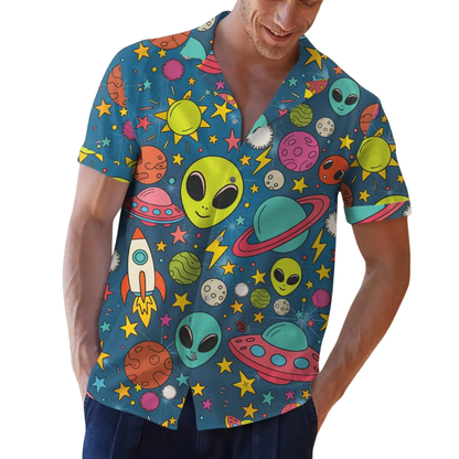 Alien Galaxy Hawaiian Shirt For Men And Women, Alien Space Lover Hawaiian Shirt HE0626