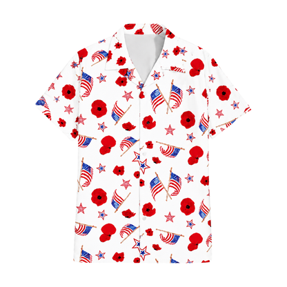 American Flag Flower White Red Hawaiian Shirt Men Women, Floral 4th Of July Hawaiian Shirt HE0267