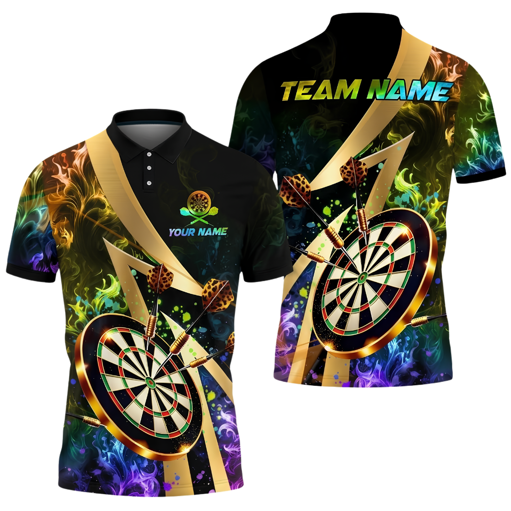 Custom Purple Flame Darts Men Polo Shirt, Custom Flame Darts Team Shirt DZ0172
