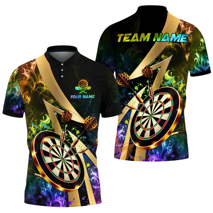 Custom Purple Flame Darts Men Polo Shirt, Custom Flame Darts Team Shirt DZ0172