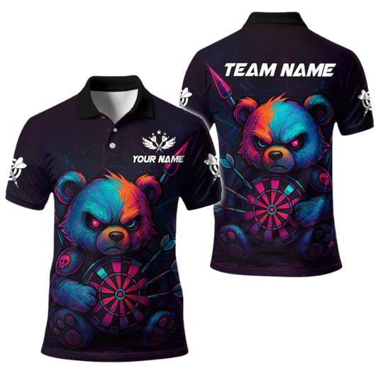 Custom Bear Graffiti Dart Polo Shirt Men, Custom Bear Darts Team Shirts DE0004
