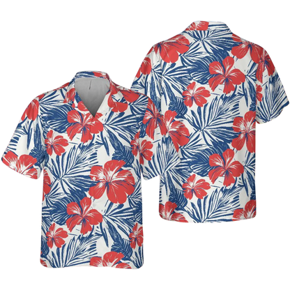 Hibiscus Red White Blue Hawaiian Shirt For Men Women, Tropical Hibiscus Hawaiian Shirt HE0382