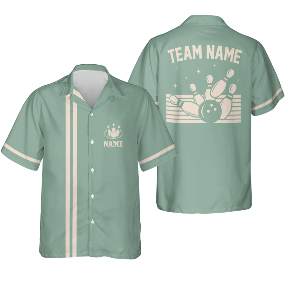 Custom Vintage Mens Sage Green Bowling Hawaiian Shirt, Custom Vintage Bowling Team Shirts BE0229