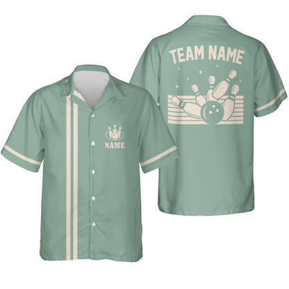 Custom Vintage Mens Sage Green Bowling Hawaiian Shirt, Custom Vintage Bowling Team Shirts BE0229