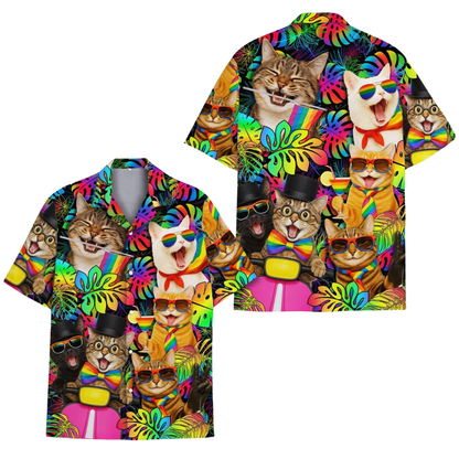 Tropical Cat Rainbow Hawaiian Shirt For Men And Women, Cat Hawaiian Shirt HE0553