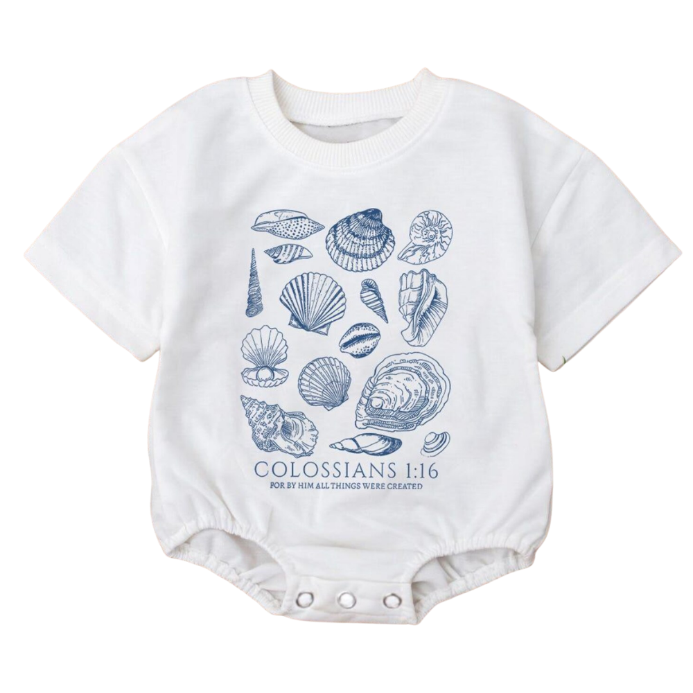 Colossians 1:16 Seashell Bible Verse Baby Tshirt Romper, Christian Baby Romper BB0029