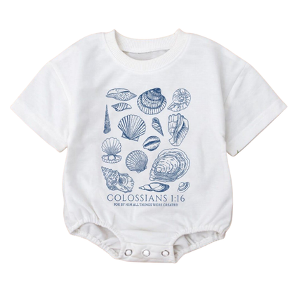 Colossians 1:16 Seashell Bible Verse Baby Tshirt Romper, Christian Baby Romper BB0029