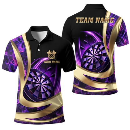 Custom Flame Gold Darts Polo Shirt For Men, Custom Flame Dart Team Shirt DE0122