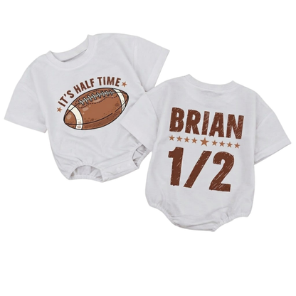 It's Half Time Custom Football Baby T Shirt Romper, Custom Football 1/2 Birthday Baby Romper BB0269