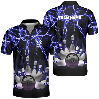 Custom Cyan Thunder Lightning Bowling Jersey Mens, Custom Team Thunder Bowling Shirts BZ0571