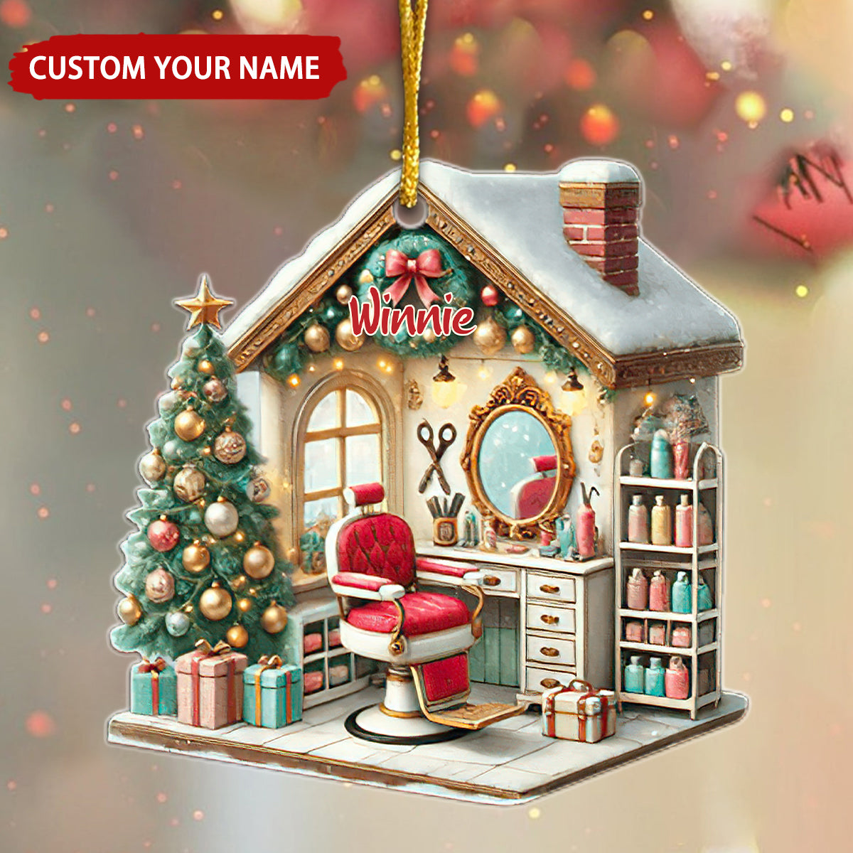 Hair Salon Christmas Tree Personalized Ornament, Custom Name Hairdresser Ornament ON1509