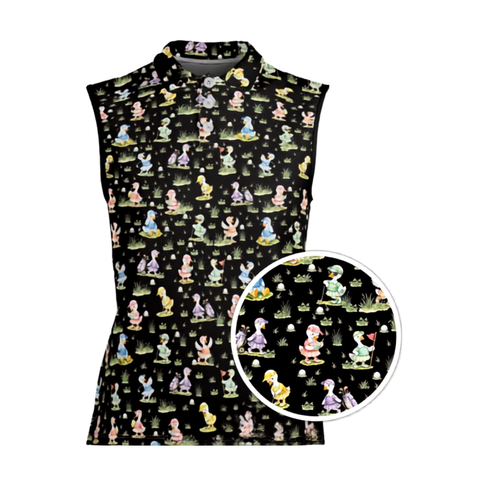 Pink Silly Goose Sleeveless Golf Shirts For Ladies, Women's Funny Goose Golf Shirts GE0472