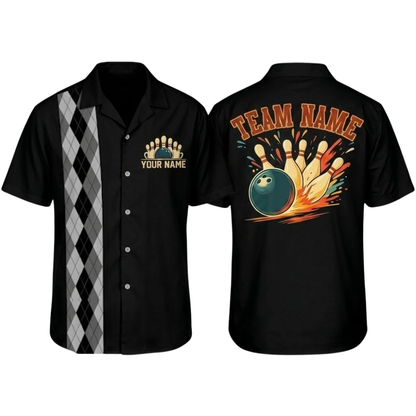 Custom Argyle Retro Navy Bowling Hawaiian Shirt Mens, Custom Team Retro Bowling Shirt BZ0797