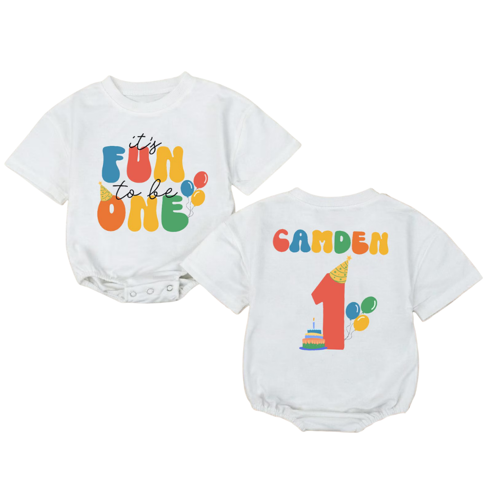 Custom It's Fun to Be One Baby T Shirt Romper, Custom 1st Birthday Baby Romper BB0195