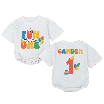 Custom It's Fun to Be One Baby T Shirt Romper, Custom 1st Birthday Baby Romper BB0195