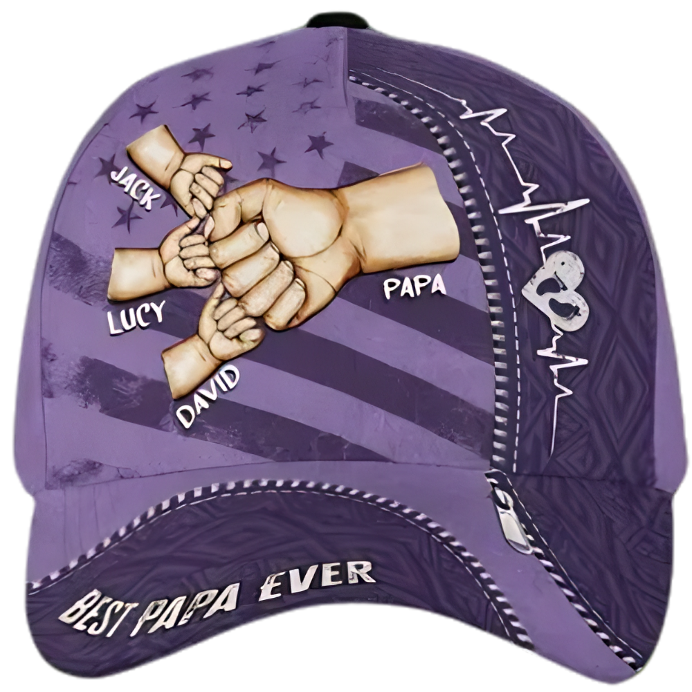 Best Papa Ever Custom Fist Bump Kid Names Baseball Cap, Custom 3D Printed Cap For Father CP0520