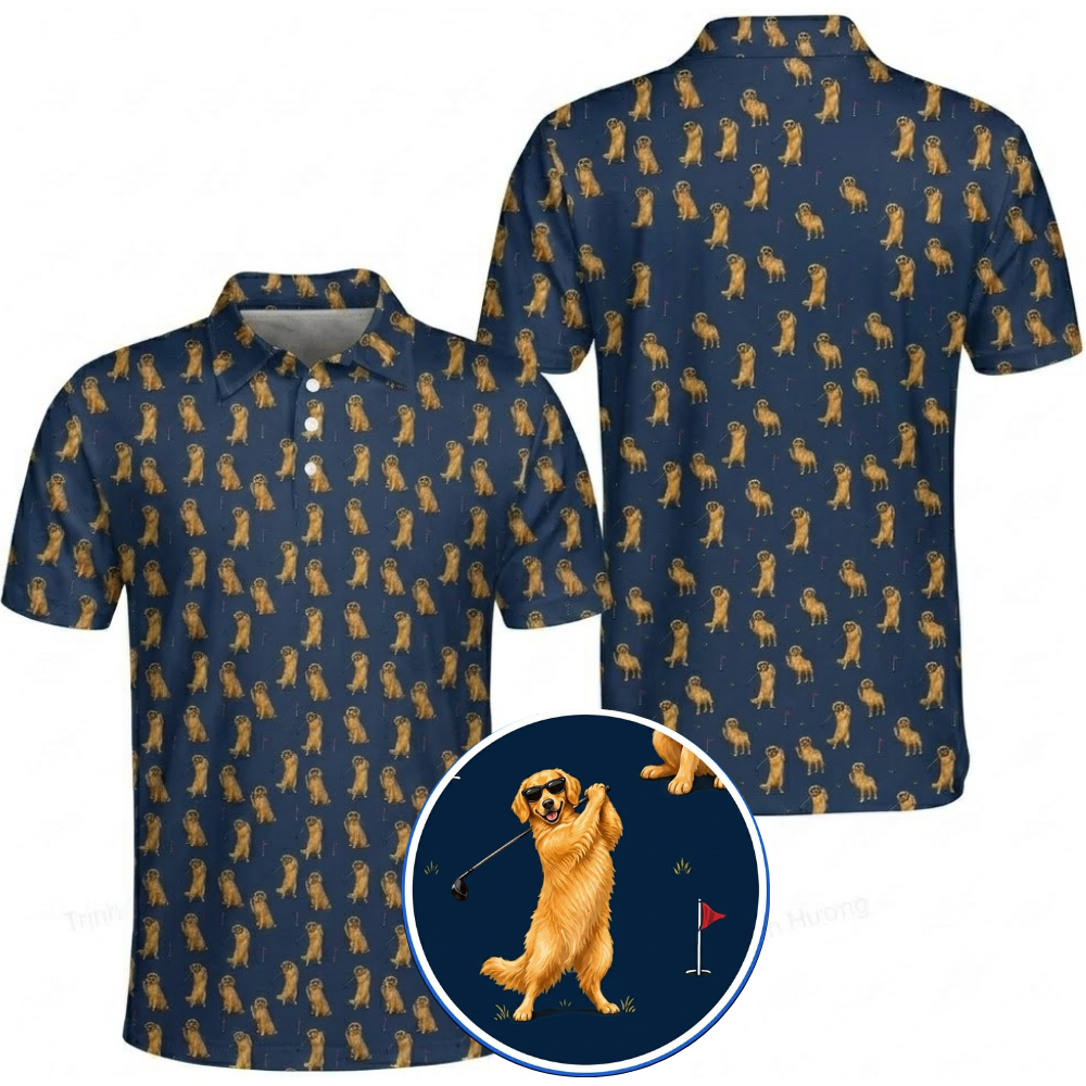 Mens Golden Retriever Teal Golf Polo Shirt, Golden Retriever Golf Shirt For Dog Lover GZ0366
