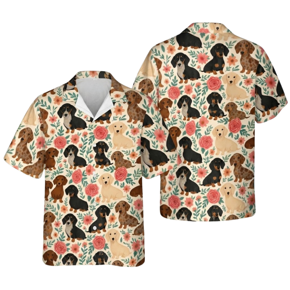 Dachshund Floral Hawaiian Shirt For Men Women, Dachshund Lover Hawaiian Shirts HE0574