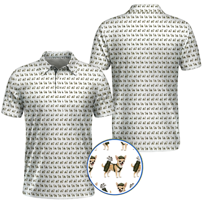 Chihuahua Pattern Mens Cyan Golf Polo Shirt, Chihuahua Golf Shirt For Dog Lover GZ0375