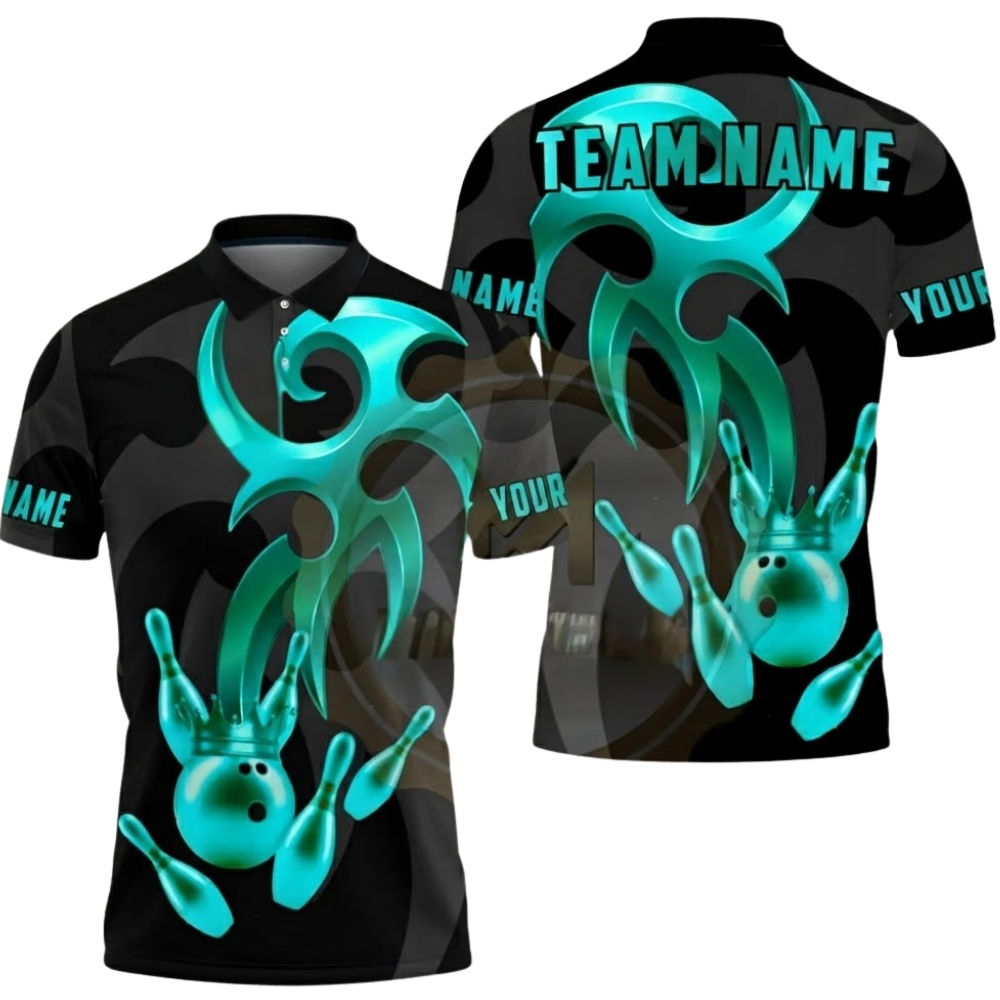 Custom Mens Black Gold Bowling Team Polo Shirt, Custom Bowling Shirts For Team BZ0555