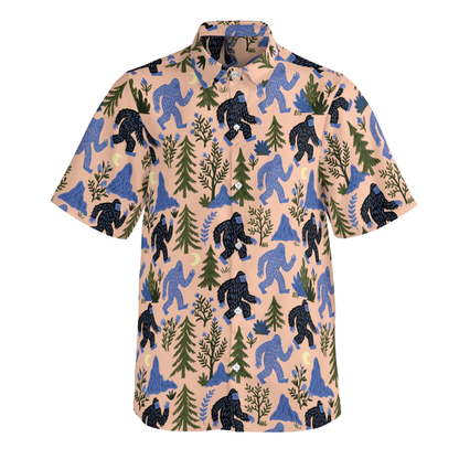 Bigfoot Forest Blue Pink Men's Hawaiian Shirt, Bigfoot Sasquatch Hawaiian Shirts HE0458