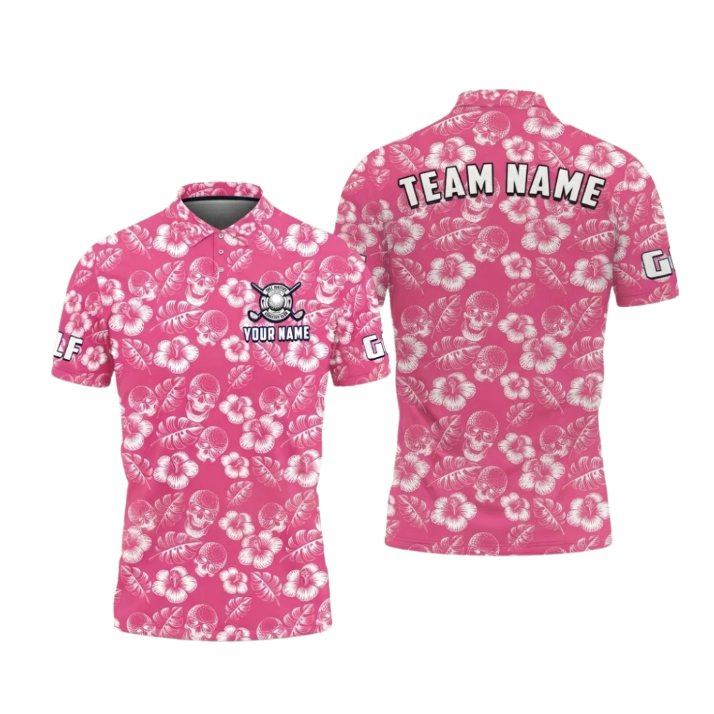 Custom Team Skull Flowers Hawaii Golf Polo Shirt For Men, Custom Skull Golf Shirts GZ0411