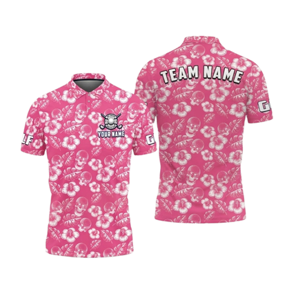 Custom Team Skull Flowers Hawaii Golf Polo Shirt For Men, Custom Skull Golf Shirts GZ0411