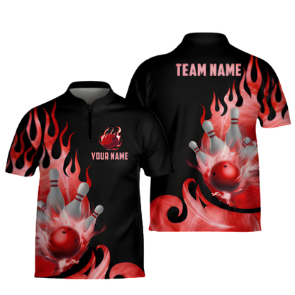 Custom Red Flame Ball Bowling Jersey Mens, Custom Flame Bowling Team Shirts BE0234
