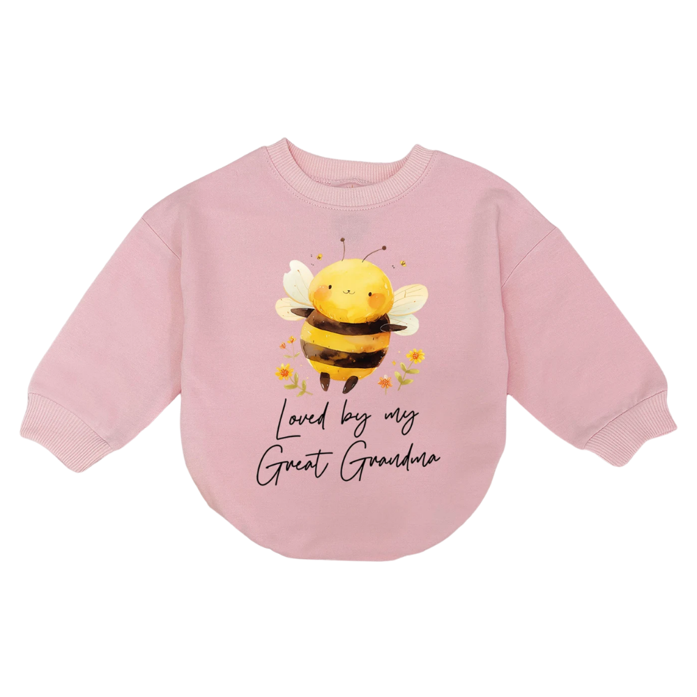 Loved By My Great Grandma Bee Baby Romper Sweatshirt, Custom Grandma Baby Romper Sweater BB0693