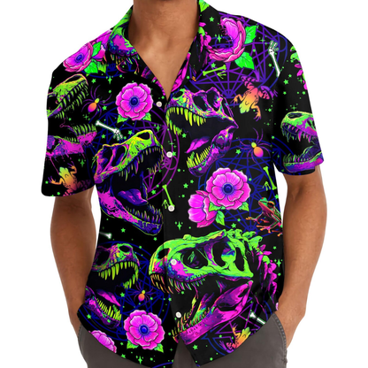 Dinosaur Skeleton Floral Hawaiian Shirt For Men, Skull Dinosaur Hawaiian Shirt HE0624