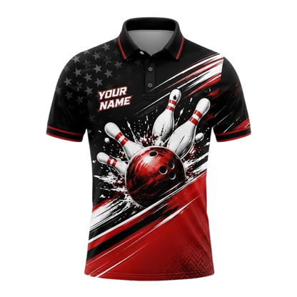 One Goal One Team Custom Red Black Bowling Polo Shirt For Men, Custom Bowling Team Shirts BZ0920