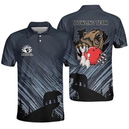 Custom Meteor Bear Bowling Mens Polo Shirt, Custom Bear Lover Bowling Team Shirt BZ0787