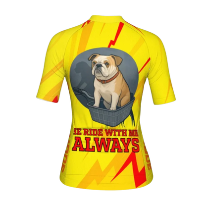 He Ride With Me Always Custom Bulldog Cycling Short Sleeve Jersey For Laides, Custom Bulldog Cycling Jersey CG0881