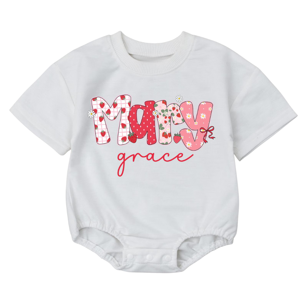 Custom Name Cute Strawberry Baby T Shirt Onesie, Personalized Strawberry Baby Onesie BB0045